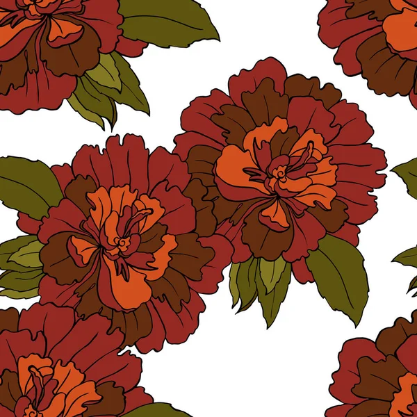 Decorative Peony Leaves White Background Floral Seamless Pattern — Stock Photo, Image