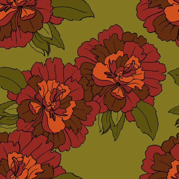Decorative Peony Leaves Green Background Floral Seamless Pattern — Stock Photo, Image