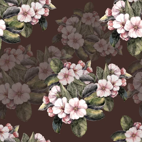 Akvarell Tavaszi Virágok Alma Virágos Zökkenőmentes Minta Dekoratív Papírok Szövet — Stock Fotó