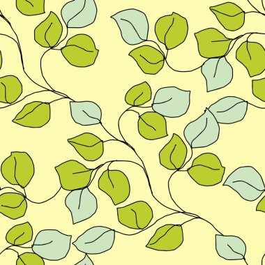 Bahar yaprakları. Yeşil arkaplanda pürüzsüz desen.