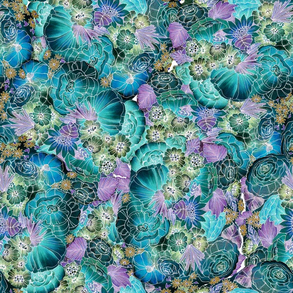 Akvarell Rét Virágok Virágcsokor Levél Virágos Zökkenőmentes Minta Kék Színekben — Stock Fotó
