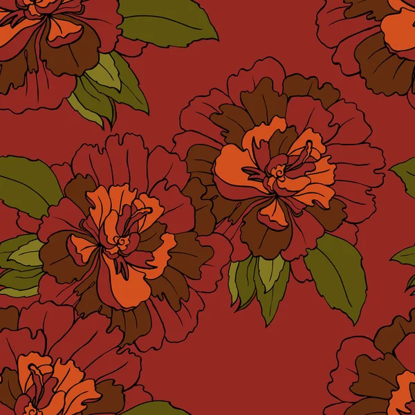 Decorative Flowers Peony Red Background Floral Seamless Pattern — Stock Photo, Image