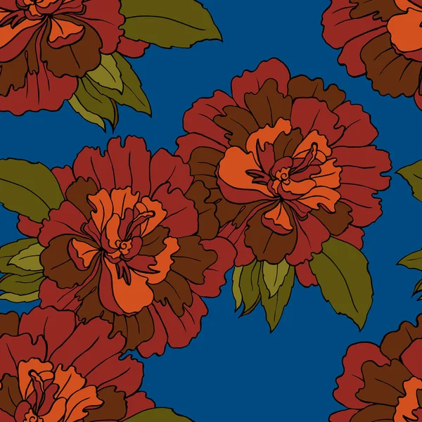 Decorative Flowers Peony Blue Background Floral Seamless Pattern — Stock Photo, Image