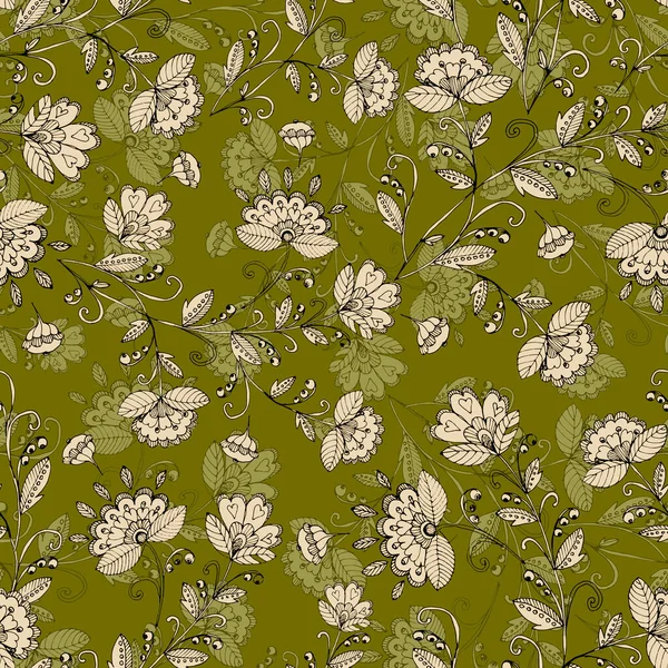 Decorative Flowers Ornament Flowers Leaves Green Background Floral Seamless Pattern — Stock Photo, Image