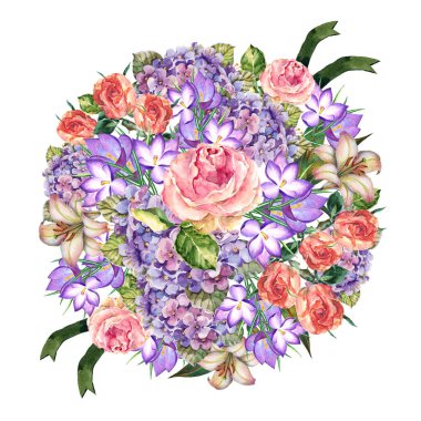 Watercolor floral wreath. Illustration for decorating your ideas.