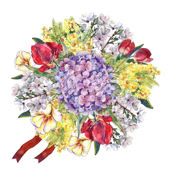 Çiçekli suluboya çelenk. Fikirlerinizi yaratmak için illüstrasyon.