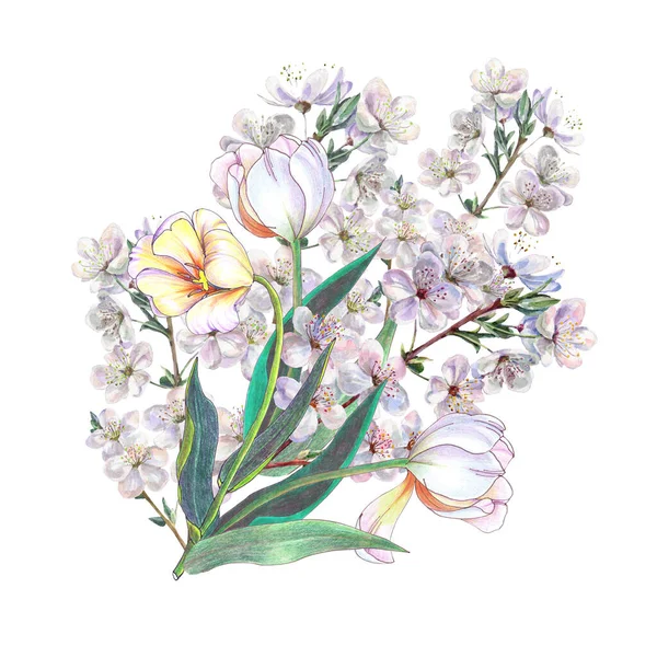 Acquerello Fiori Bouquet Primavera Illustrazione Creare Tue Idee — Foto Stock