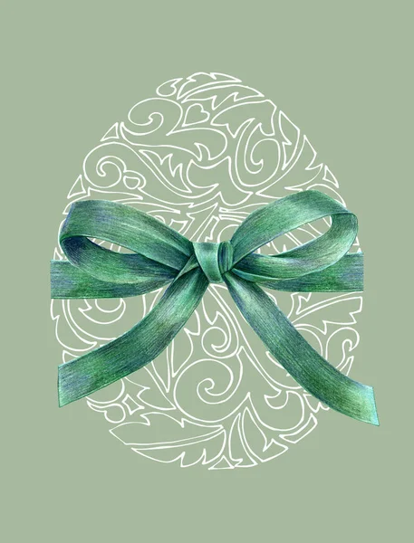 Graphic Lace Egg Bow Green Background Illustration Decorating Your Ideas — 스톡 사진