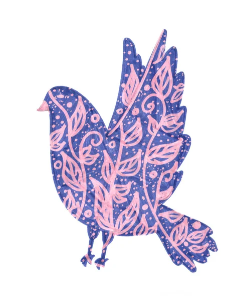 Akvarell Fågel Våren Gren Mörkblå Bakgrund — Stockfoto
