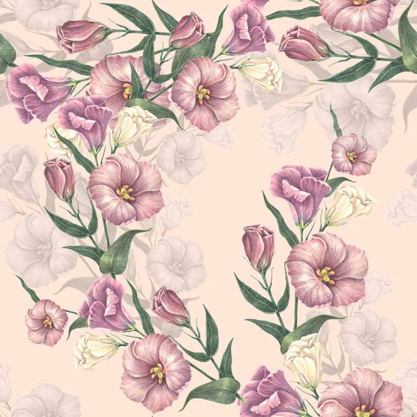 Pembe Arka Planda Yeşillikleri Olan Suluboya Çiçekleri Dekorasyonlar Tekstil Kağıtlar — Stok fotoğraf