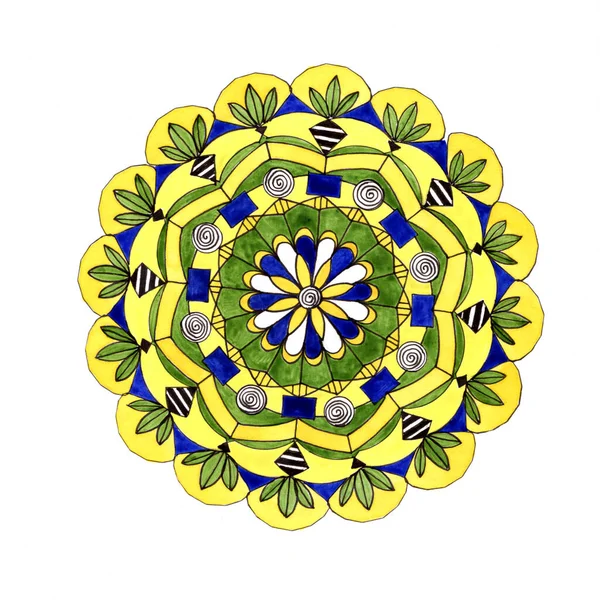 Abstract Pattern White Background Mandala Drawing Colorful — Stock Photo, Image