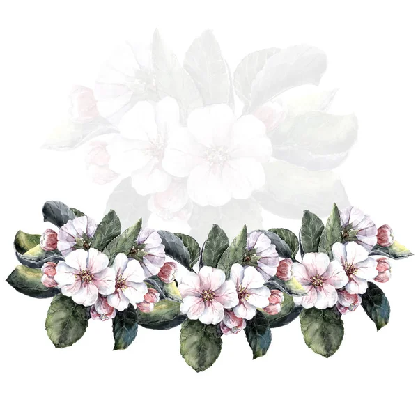 Beyaz arka planda çiçek açan suluboya çiçekler, dekorasyonlar için çiçek kompozisyonu tekstil ve kağıtlar.