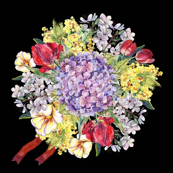 Padrão Com Grinalda Primavera Aquarela Flores Composição Floral Para Papéis — Fotografia de Stock