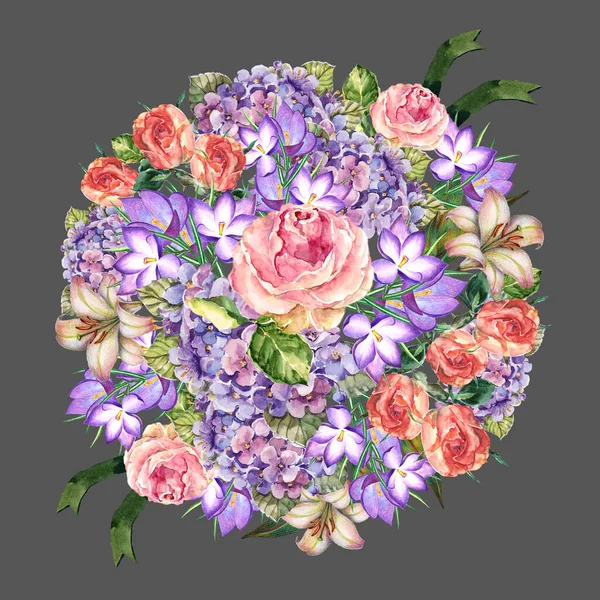 花冠水彩缤纷 花冠斑斓 装饰用纸的花卉构图 — 图库照片