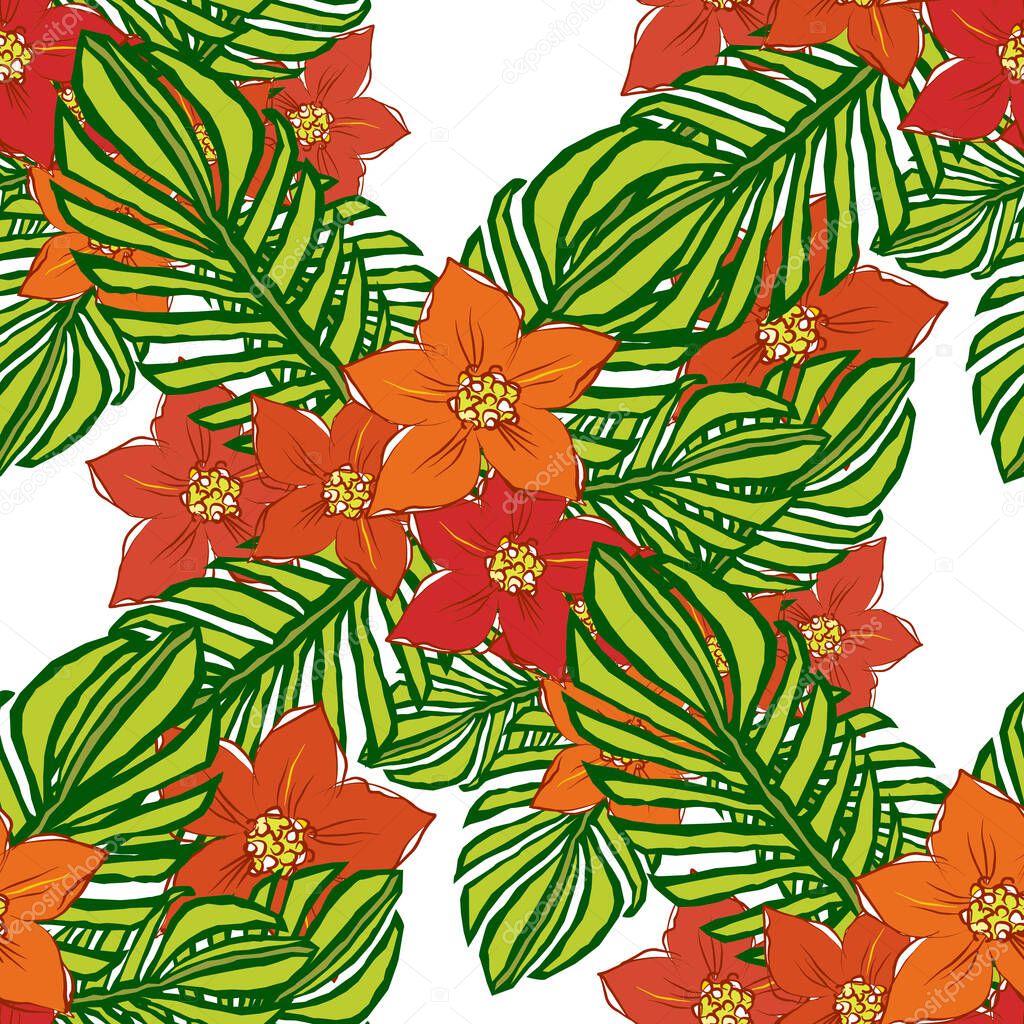  Decorative flowers narcissist for design. Ornament from flowers and leaves on a white background. Floral seamless pattern. Vector illustration.