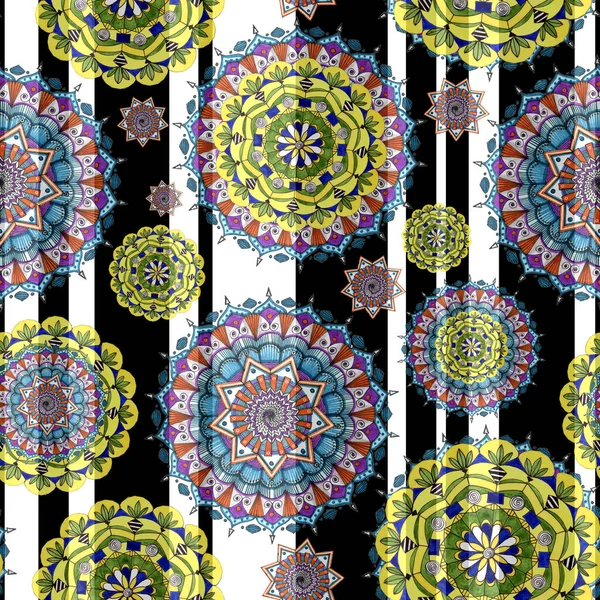 Colorful Mandala Draw Colored Pencils Vertical Composition Seamless Pattern White — Fotografia de Stock