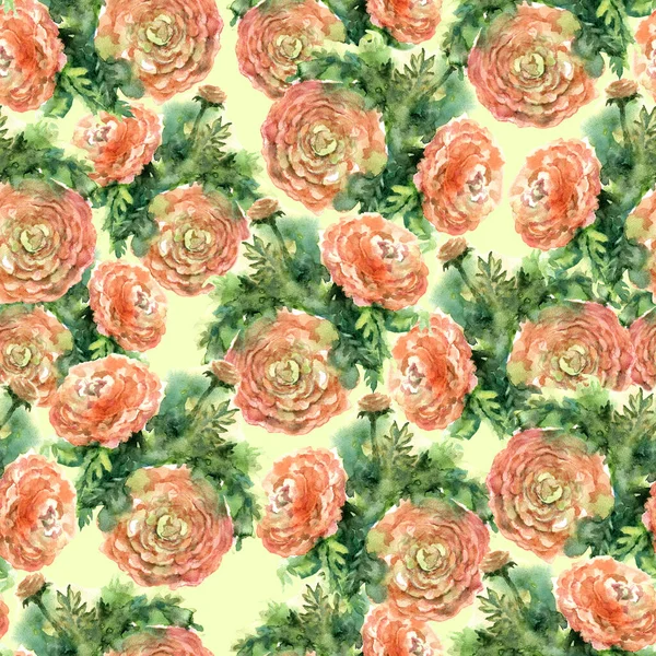 Wiesenblumen Aquarell Gemalt Nahtloses Muster Auf Gelbem Hintergrund Illustration Zur — Stockfoto