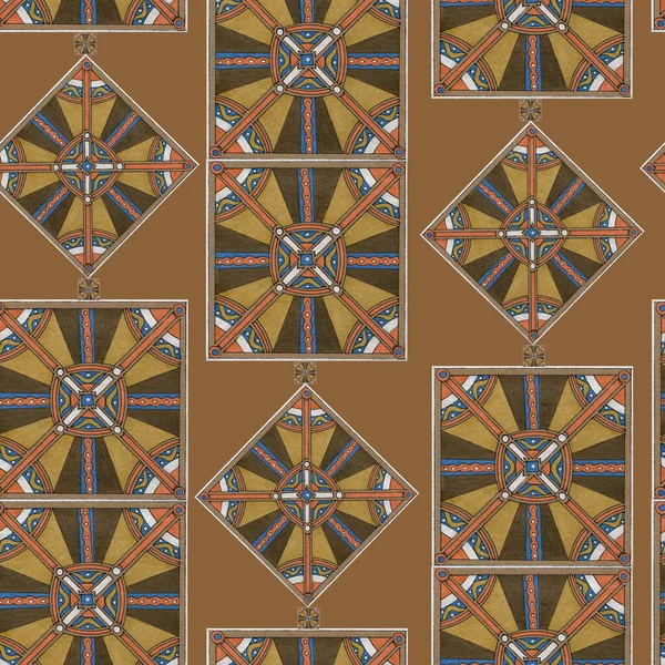 Colorful Squares Draw Colored Pencils Abstract Composition Seamless Pattern Brown — ストック写真