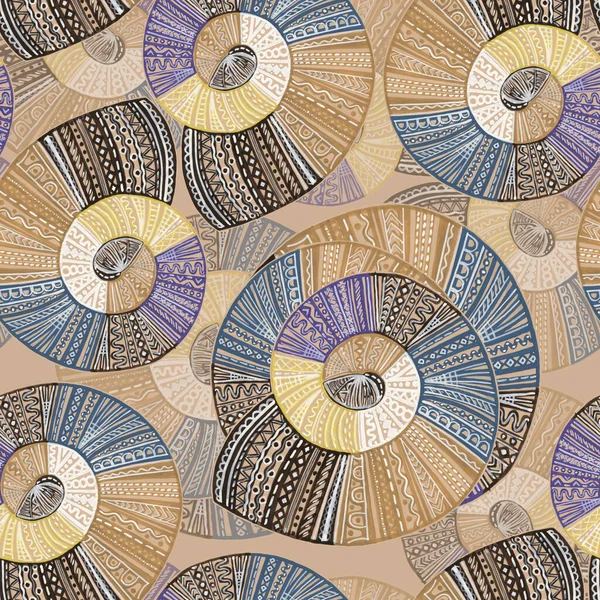 Forest Shell Draw Colored Pencils Abstract Composition Seamless Pattern Beige — Fotografia de Stock