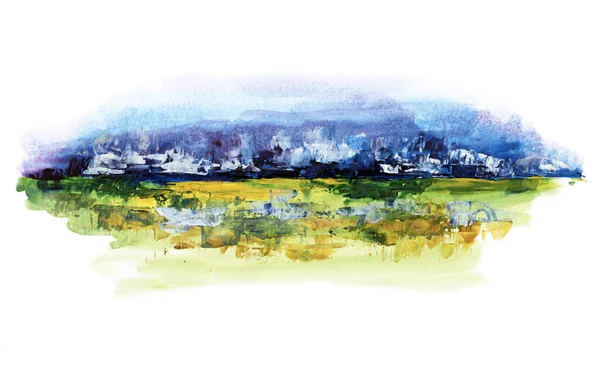 Watercolor Landscape Meadow Sky Background Composition Decorations Wallpapers — стоковое фото