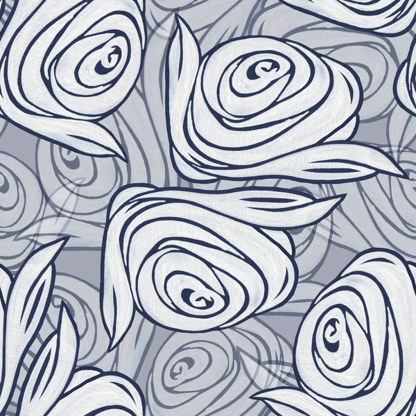 Decorative Flowers Rose Printed Design Monochrome Ornament Seamless Pattern Gray — Stock Fotó