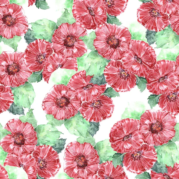 印刷やデザインのための水彩の花 白い背景の花束の花のシームレスなパターン — ストック写真