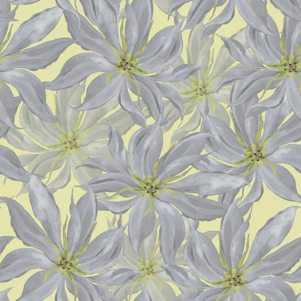 Aquarell Gartenblumen Lilie Nahtloses Blumenmuster Auf Gelbem Hintergrund — Stockfoto