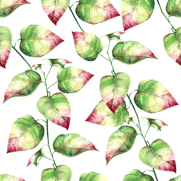 Листья Акварели Бесшовный Цветочный Узор Белом Фоне — стоковое фото