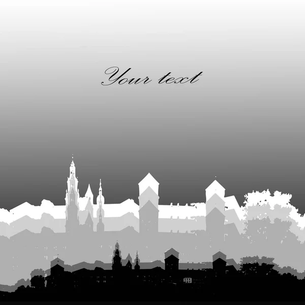 Silhouette Old Town Printed Design Monochrome Ornament Gray Background — Stock Photo, Image