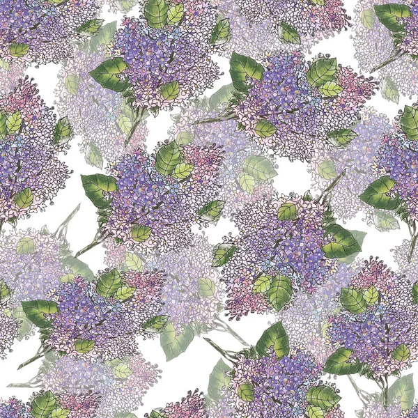 Fleurs Jardin Lilas Peint Aquarelle Avec Des Feuilles Motif Floral — Photo