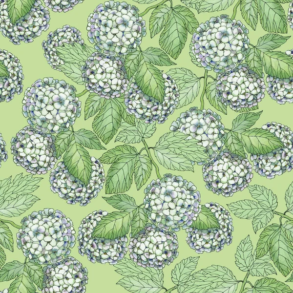 Trädgårdsblommor Målade Akvarell Med Blad Blommig Sömlös Mönster Grön Bakgrund — Stockfoto