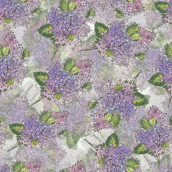 Aquarell Garten Blüht Lila Auf Grauem Hintergrund Nahtloses Muster Für — Stockfoto