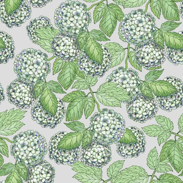 灰色の背景に葉を持つ水彩の庭の花のセット ギフト包装紙 織物のためのシームレスなパターン — ストック写真