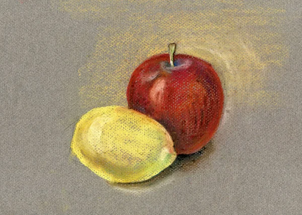 Яблоко Лимонным Рисунком Пастеле Ручная Иллюстрация — стоковое фото