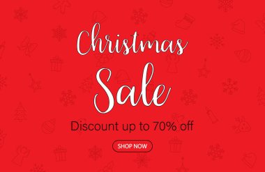 Noel indirimi afişi. Piyasada ya da mağazada kış teklifi. Terfi için kırmızı arka planda Xmas indirimi. İnternetten alışveriş için tatil posteri. Etkinlik için özel satış ilanı. Vektör.