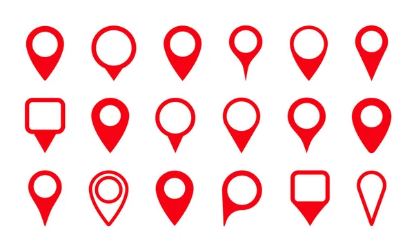 用于地图位置的Pin图标 Gps标记 地理位置和位置 旅行和公路上的目的地标记或符号 一组白色背景上的红色地图点 — 图库矢量图片
