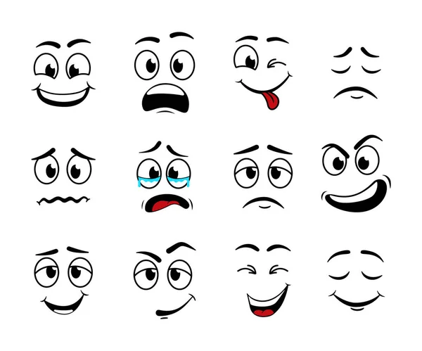 Cartoon Face Expression Eye Mouth Smile Sad Character Set Funny — Stock Vector