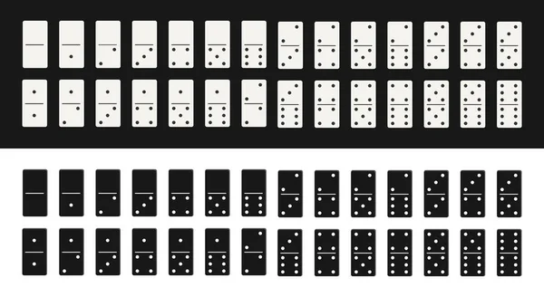 多米诺游戏 一片多米诺骨牌 白色和黑色多米诺骨牌图标孤立在船上 为赌博设块 整个系列的木制芯片 比赛用的石头赌场游戏的砖头 — 图库矢量图片