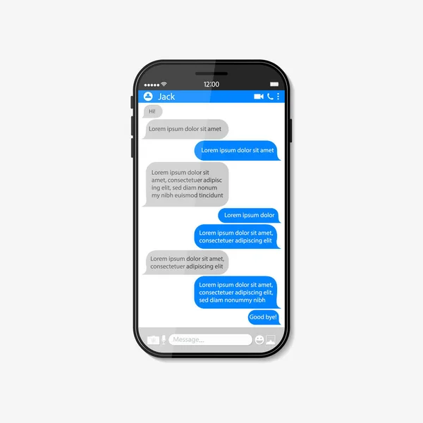 Texto Bate Papo Tela Telefone Bolha Mensagem Com Texto Smartphone —  Vetores de Stock