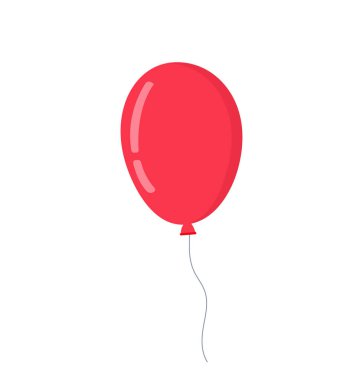 Düz balon ikonu. Doğum günü ve parti için bir sürü balon. İple uçan balon. Kırmızı top beyaz arka planda izole edildi. Kutlama ve karnaval için çizgi film balonu. Vektör.