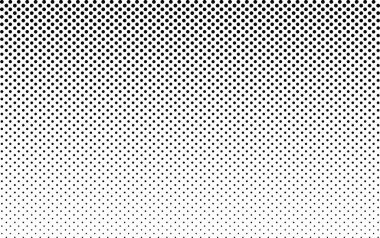 Yarım ton nokta deseni. Kademe kademe artan doku. Beyaz arkaplanda soluklaşan siyah yarım ton gradyan deseni. Büyük grafik geometrik poster. Tek renkli retro duvar kâğıdı. Tasarım elemanı. Vektör.