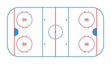 Hokey sahası. Hokey sahası. NHL ve kış sporları için buz sahası. Buz tabakası en üstte. Grafik çizgisi diyagramı olan stadyum. Plan ve oyun için özet geç. Vektör.