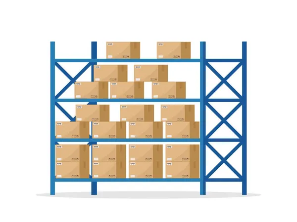 Inventario Almacén Con Rack Cajas Estante Para Almacenamiento Carga Stock — Vector de stock