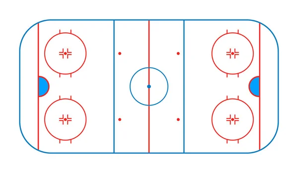 Hockey rink. Hockey field. Ice arena for nhl and winter sport game. Ice pitch in top view. Stadium with graphic line diagram. Outline background for plan and play. Vector.