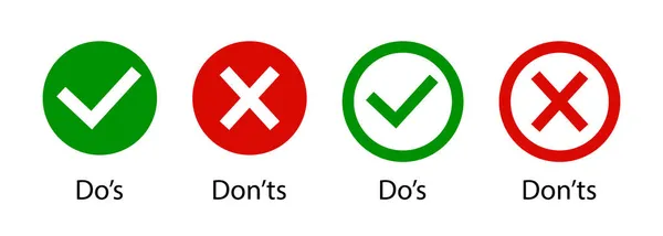 Dos Dont Don Icon Wrong Right Tick Cross Mark Check — Stock Vector