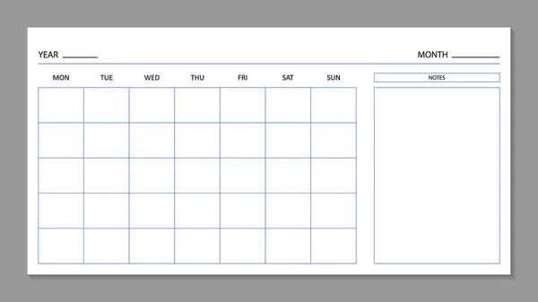 Planificateur Mois Modèle Calendrier Vierge Pour 2022 Année Calandre Avec — Image vectorielle