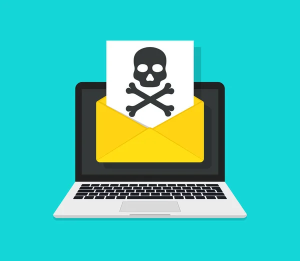 Mail Phishing Vírus Spam Hacker Laptop Ícone Ransomware Correio Ataque — Vetor de Stock