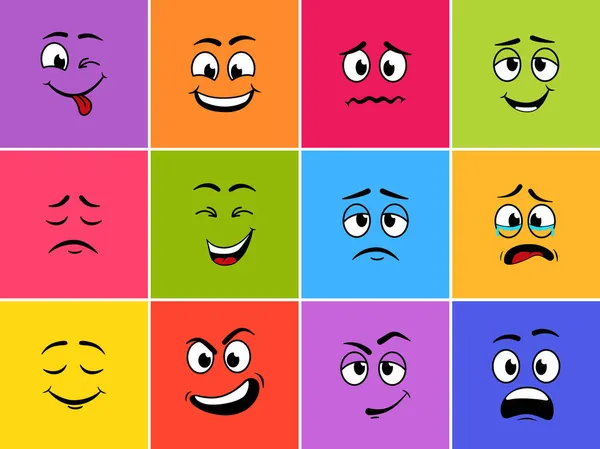 Cartoon Face Eye Mouth Emotion Character Different Expression Face Icon — Stock Vector