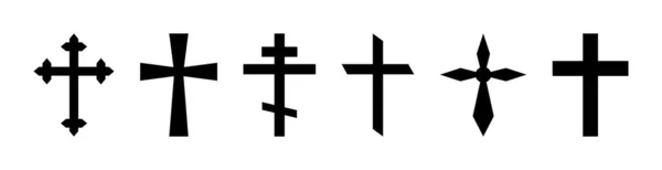 Christelijk Kruis Kruisbeeld Icoon Zwart Katholiek Symbool Gotisch Religieus Silhouet — Stockvector