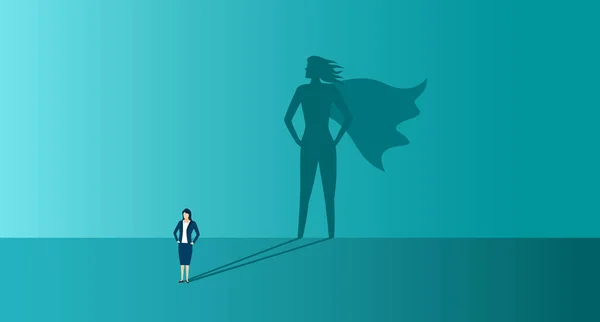一个有超级英雄影子的女商人权力 领导和自信的概念 女商人是具有强烈动机的超级英雄 领导的职业 战无不胜的人 — 图库矢量图片